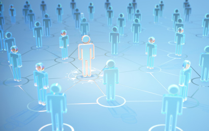 人际关系，团队协作和领导力的三维概念渲染图。