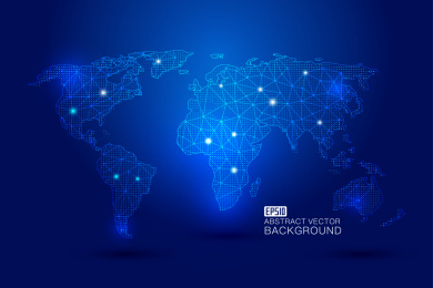 点线链接构成的世界地图，全球化、国际化，科学技术概念。