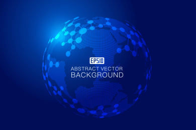 分子结构与世界地图构成球体，分子比喻，科学技术的概念