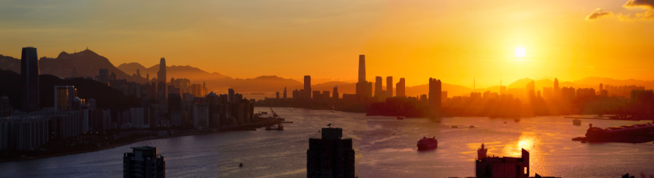 香港维多利亚港城市风光黄昏夜景