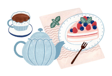 下午茶甜品蛋糕红茶手绘插画