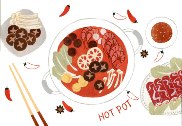 麻辣香辣火锅中国传统美食插画