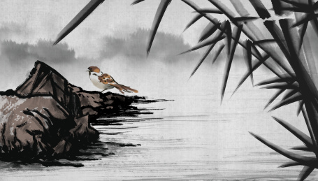 小鸟中国风水墨画