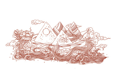 端午节  粽子 龙船 插画