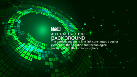 绿色方块构图发光的旋转抽象科技背景