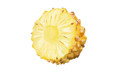 half pineapple on white background