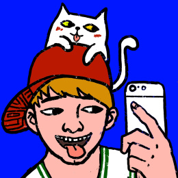   男孩和猫自拍