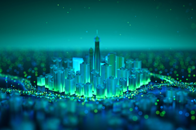 虚拟城市，赛博空间，数字化都市，游戏世界等三维概念图。
