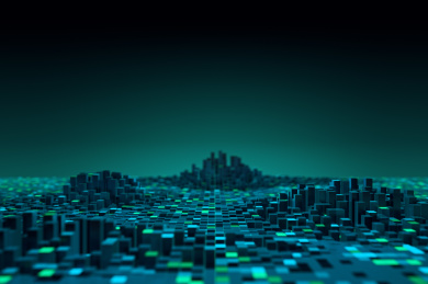 虚拟城市，赛博空间，数字化都市，游戏世界等三维概念图。