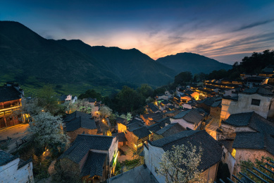 中国江西婺源篁岭景区傍晚日落晚霞