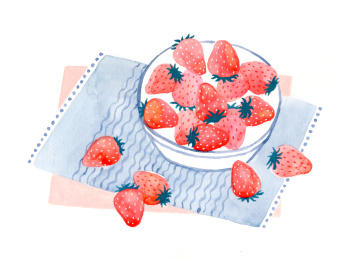 草莓美食水彩插画