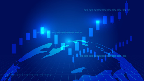 地球曙光，金融财经、股市曲线数据，深蓝金融财经股市数据科技效果的地球矢量元素