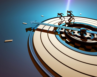 科技人类在表盘上奔跑，争分夺秒，努力奋斗，时间就是金钱 