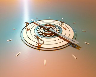 科技人类在表盘上奔跑，争分夺秒，努力奋斗，时间就是金钱 