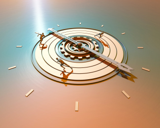 科技人类在表盘上奔跑，争分夺秒，努力奋斗，时间就是金钱 