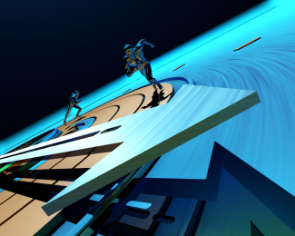 科技人类在表盘上奔跑，争分夺秒，努力奋斗，时间就是金钱 