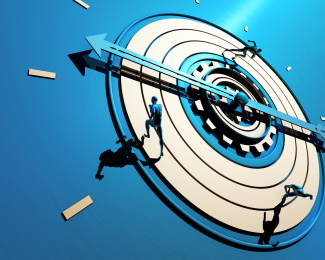 科技人类在表盘上奔跑，争分夺秒，努力奋斗，时间就是金钱 