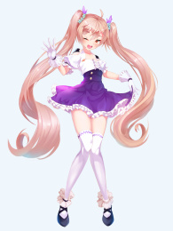 唯美小清新二次元双马尾立绘插画