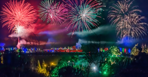 江苏省南京市银杏湖公园夜晚焰火燃放景观