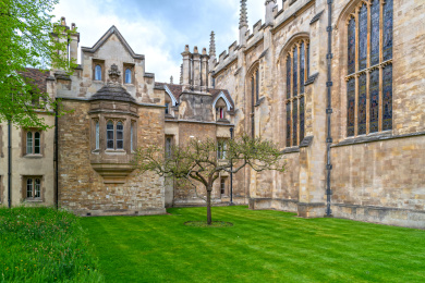 剑桥大学三一学院(trinity college, cambridge)大门右侧的绿草坪中间