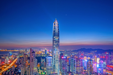 深圳夜景风光鸟瞰图/深圳福田CBD平安金融中心夜景