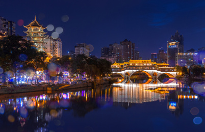 成都锦江九眼桥廊桥夜景