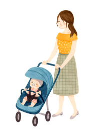 推婴儿推车散步的妈妈插画