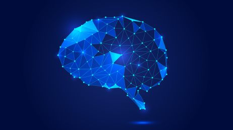 点,线,面链接构图抽象大脑，抽象的未来科学和技术背景