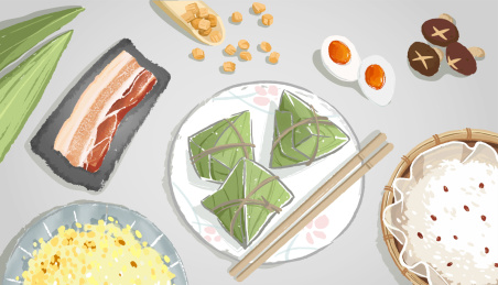 中国传统节日插画：端午节包粽子材料4