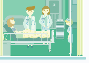 医院住院病房医生查房场景矢量插画