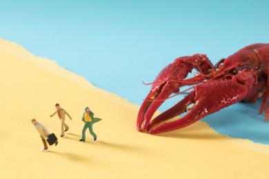 迷你小人 小龙虾 微拍小龙虾 缩微摄影小龙虾 crawfish 黄底 战斗