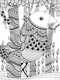 大嘴鸟穿梭于树林间，成人填色画