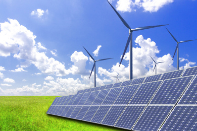 新能源，太阳能新能源，太阳能和风力发电，在广阔的草原上和风力发电，在广阔的草原上