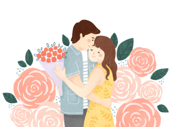 情人节七夕恋人拥抱玫瑰插画