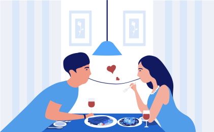 情人节甜蜜吃面的小情侣