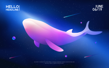 宇宙空间梦幻鲸鱼矢量插画