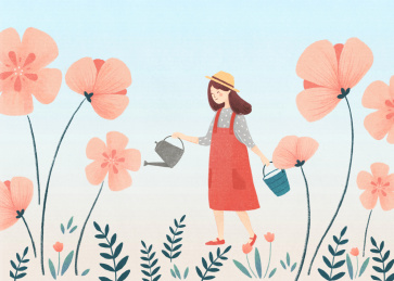 浇花的女孩插画