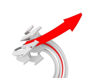 红色成功箭头，获取成就与成绩，领头者与行业领导