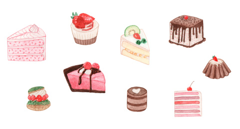 各种下午茶点心蛋糕 水彩插画