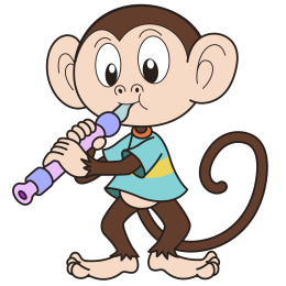 卡通猴子认真吹奏竖笛