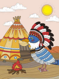 印第安鸟成人填色图