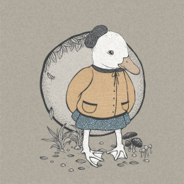 复古风格鸟类拟人插画,穿着秋装的淑女鸭