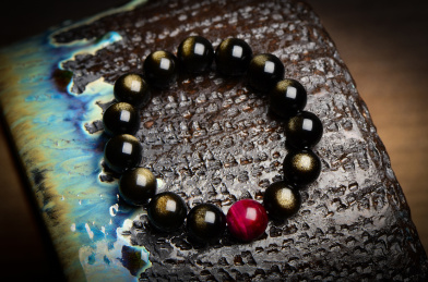 紫色虎眼虎睛石金曜石水晶手链