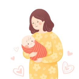 母亲抱婴儿插画