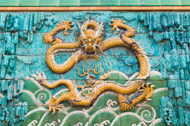 中国北京故宫九龙壁黄色正龙