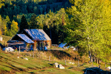 新疆金秋时节的边境小村白哈巴村