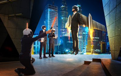 超级商人团队准备起飞，抽象成功商业概念图