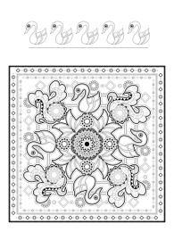 逗趣天鹅与几何排列图腾，成人填色画