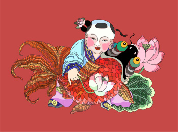 年画杨柳青插画 矢量