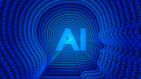 AI人工智能，01数字组成人体头部轮廓。科学技术与工程概念。